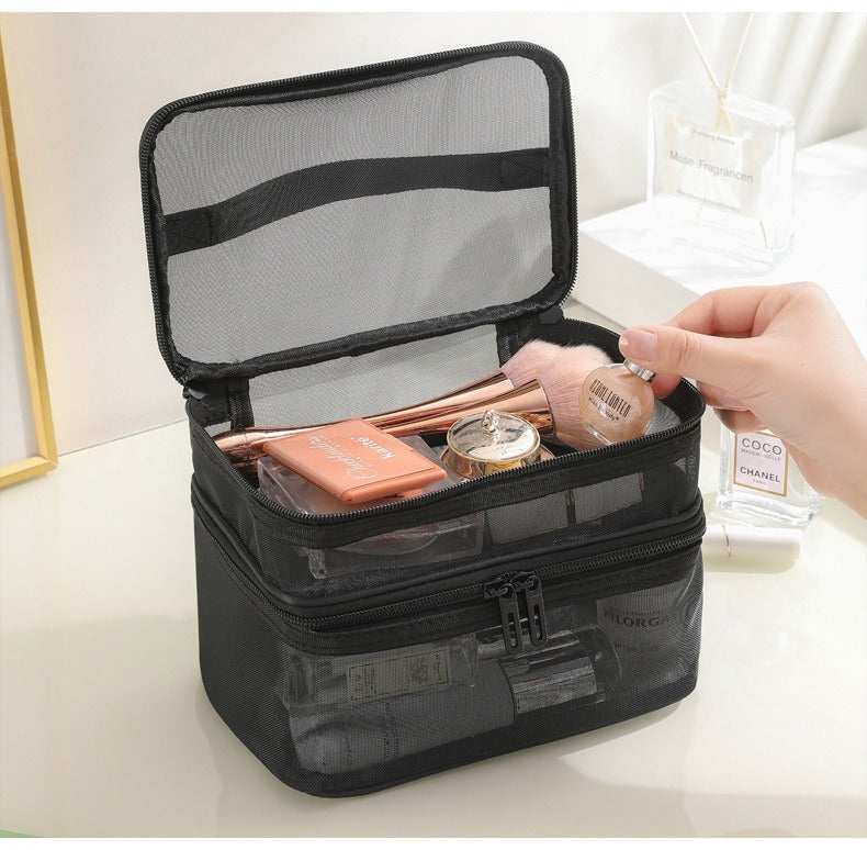 2pcs Double Layer Mesh Travel Cosmetic Storage Bags