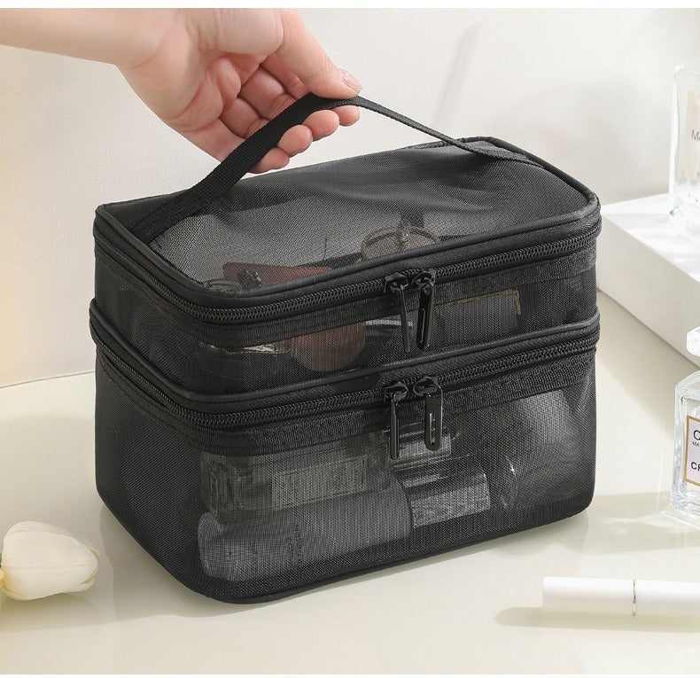 2pcs Double Layer Mesh Travel Cosmetic Storage Bags