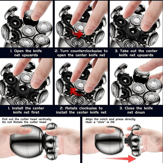 Detachable 5-in-1 Electric Head Shaver with Waterproof Design