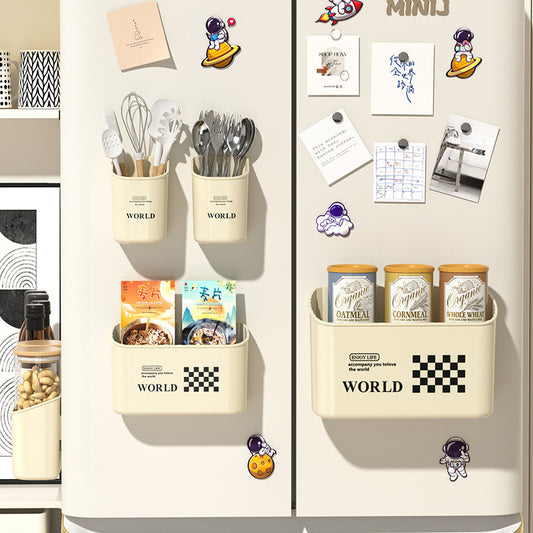 Ondaum Magnetic Refrigerator Side Wall Storage Box in Cream Style