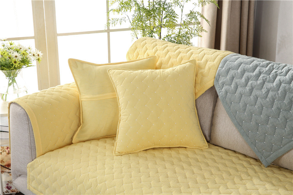 Plush Non-Slip Quilted Sofa Cushion – Solid Color