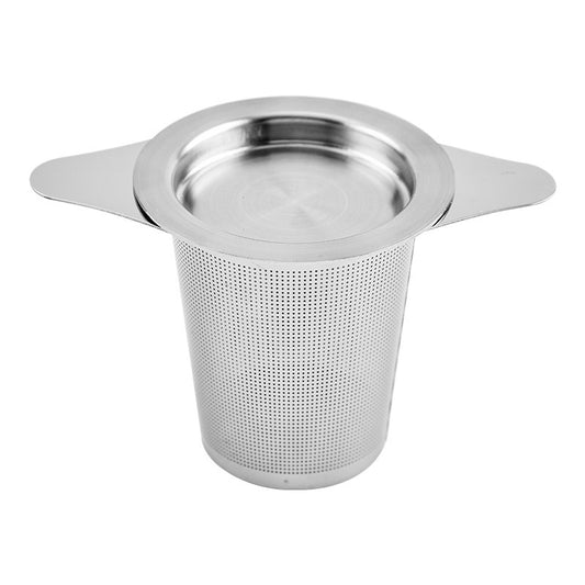 Stainless steel tea infuser on a white background
