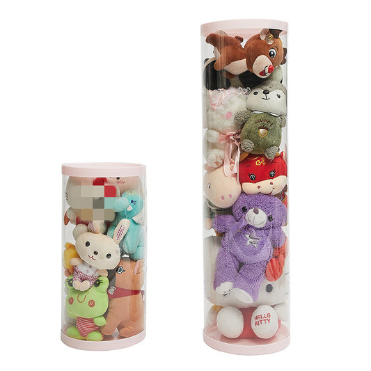 Plush Doll Toy Container Transparent Cylindrical Buckle Storage Bucket