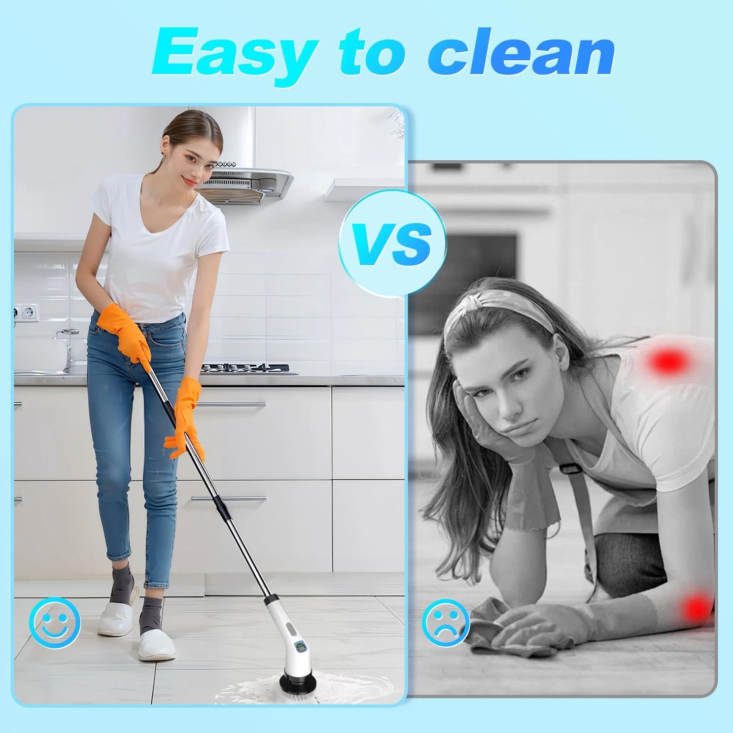 Cordless Electric Spin Scrubber with Long Handle and 7-in-1 Brush Heads