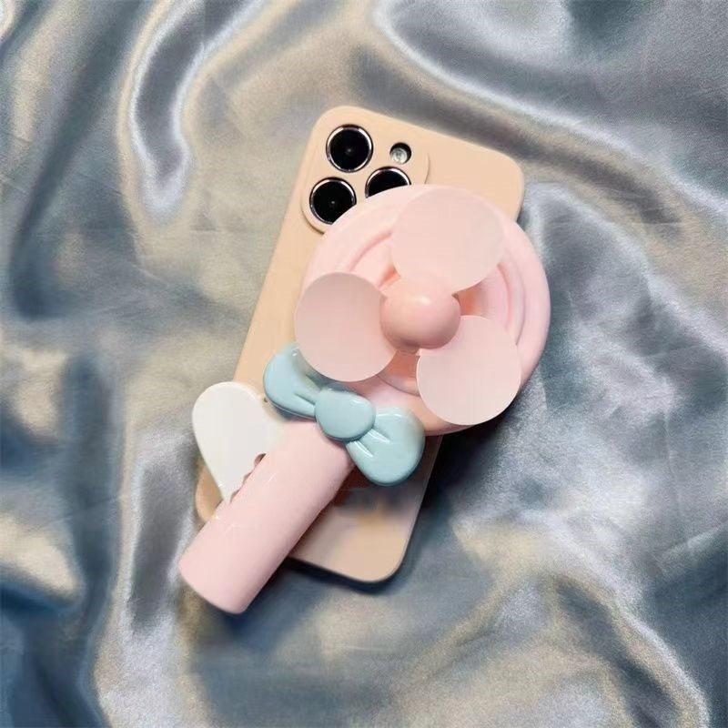 Lollipop Hand Fan Soft TPU Phone Case – Drop-Resistant & Manual Fan