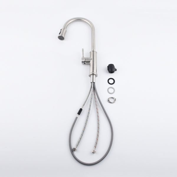 Bathroom faucet set with hose and connectors on a white background