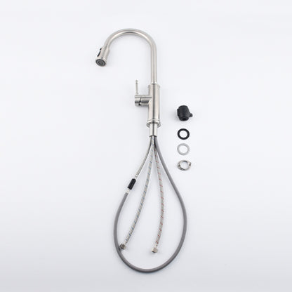 Bathroom faucet set with hose and connectors on a white background