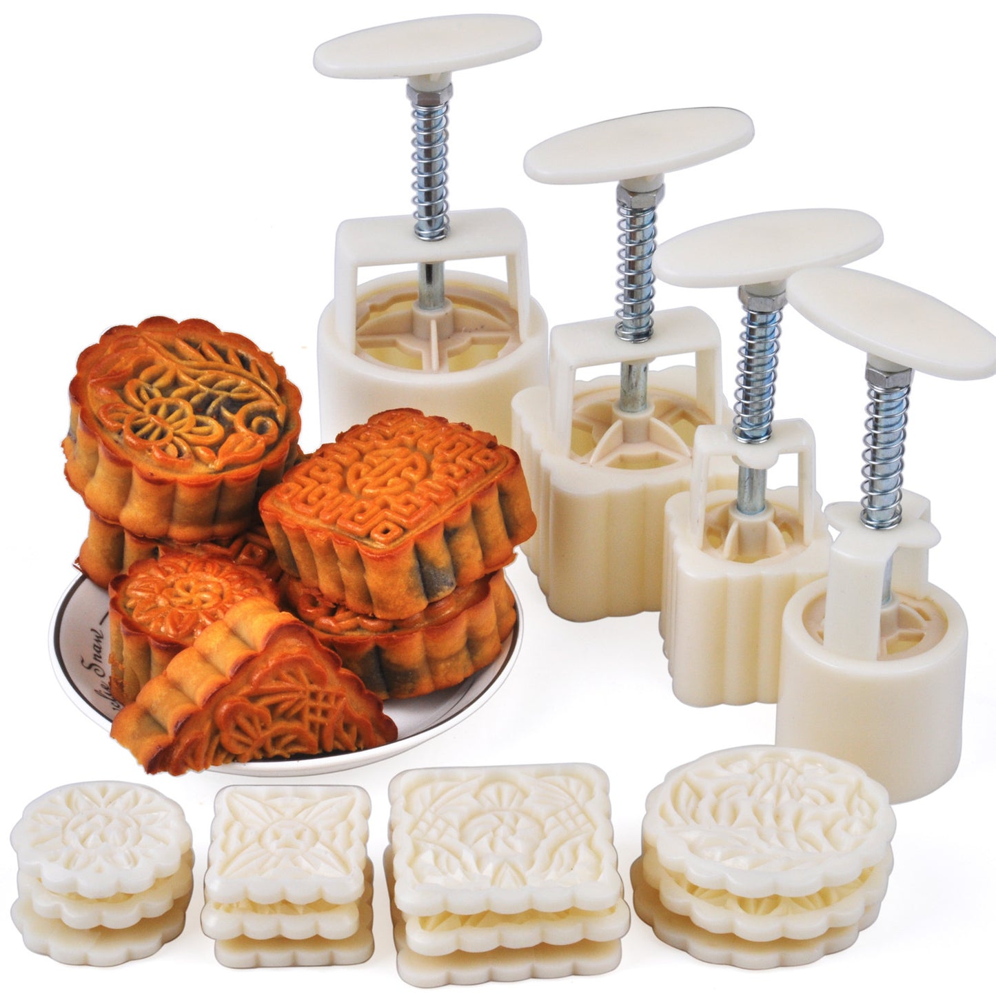 Hand Pressed Round Mooncake Mung Bean Cake Mold Set