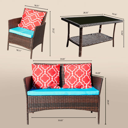 Four-Piece Sofa Set Table With Sofa Chair PE Rattan Outdoor Furniture