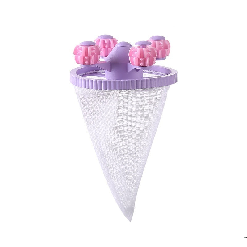 Purple ice cream cone maker with pink lids on a white background