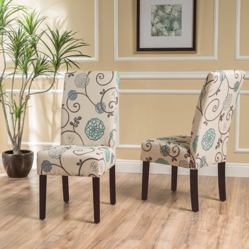 Contemporary White and Blue Dining Chair with Fabric Upholstery