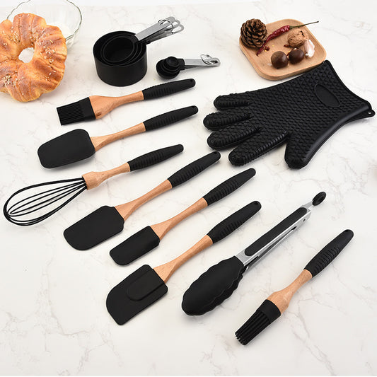 Silicone and Wooden Handle Kitchen Utensil Set