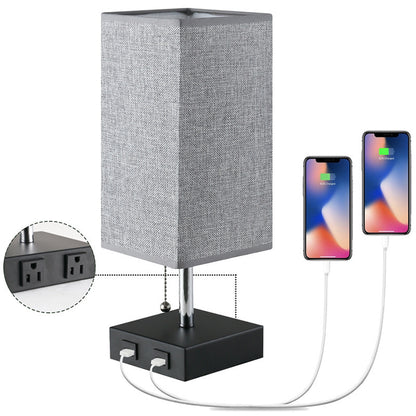Modern Linen Table Lamp with USB Charging