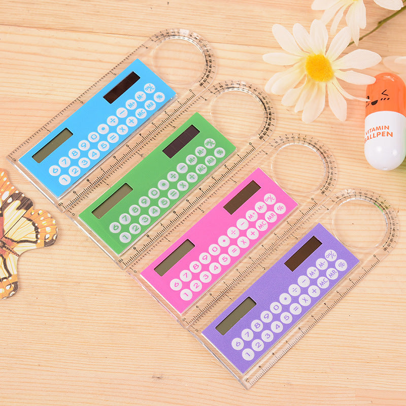 Solar-Powered Mini Calculator with Ruler – Ultra-Thin Multifunction