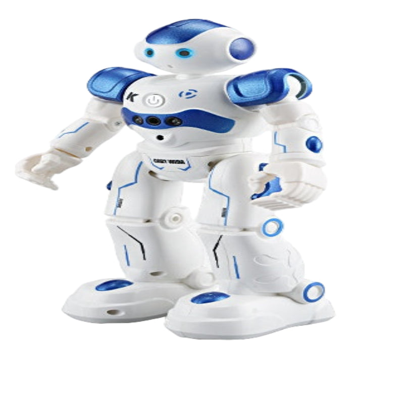 Toy robot with dimensions labeled on a white background