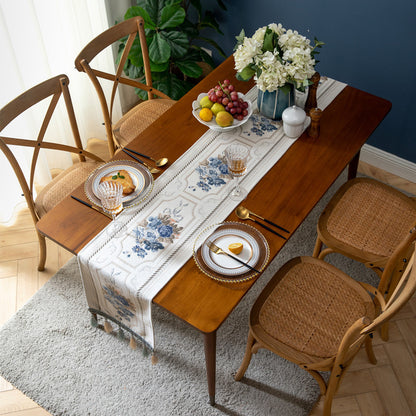 Chenille Tassel Table Runner – Modern Polyester Table Decor