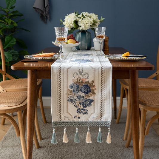 Chenille Tassel Table Runner – Modern Polyester Table Decor