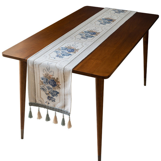 Chenille Tassel Table Runner – Modern Polyester Table Decor
