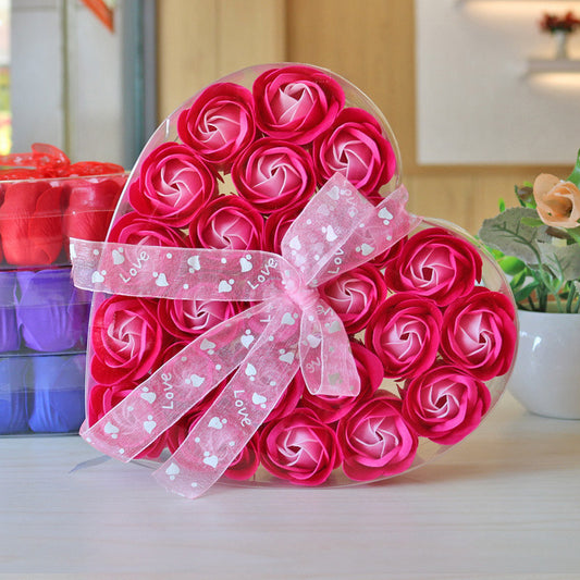 Ondaum 24 Rose Soap Flower Heart-Shaped Box