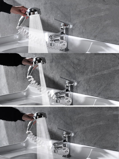 Wash basin faucet with external shampoo shower