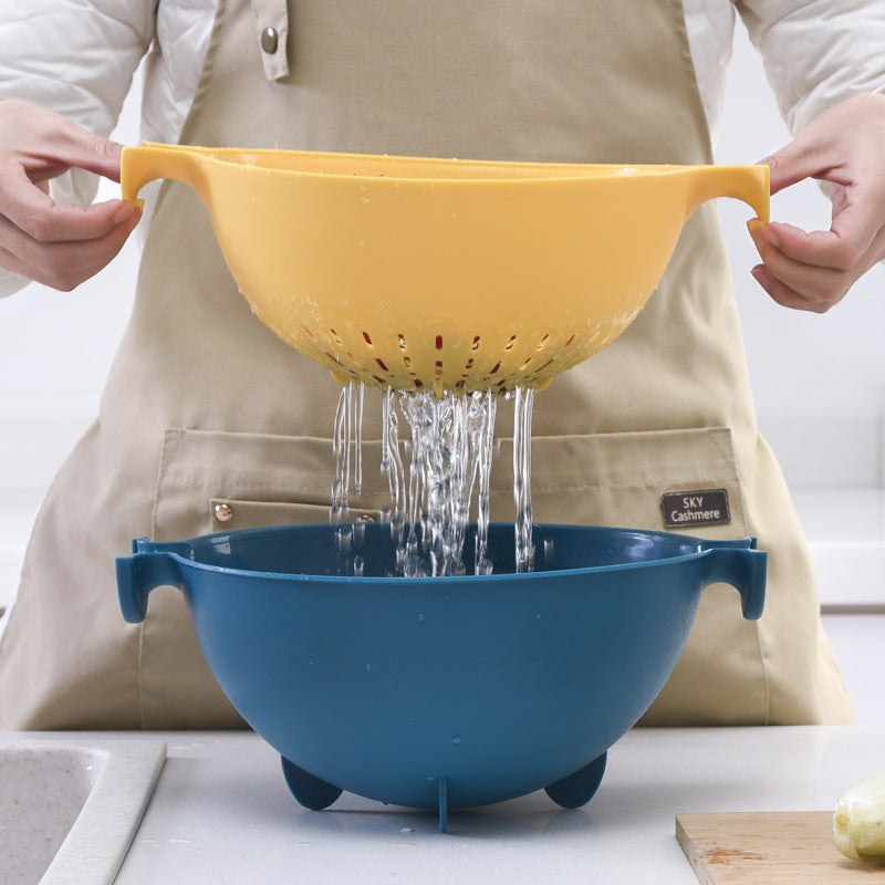 Double-Layer Rotating Fruit and Vegetable Drain Basket
