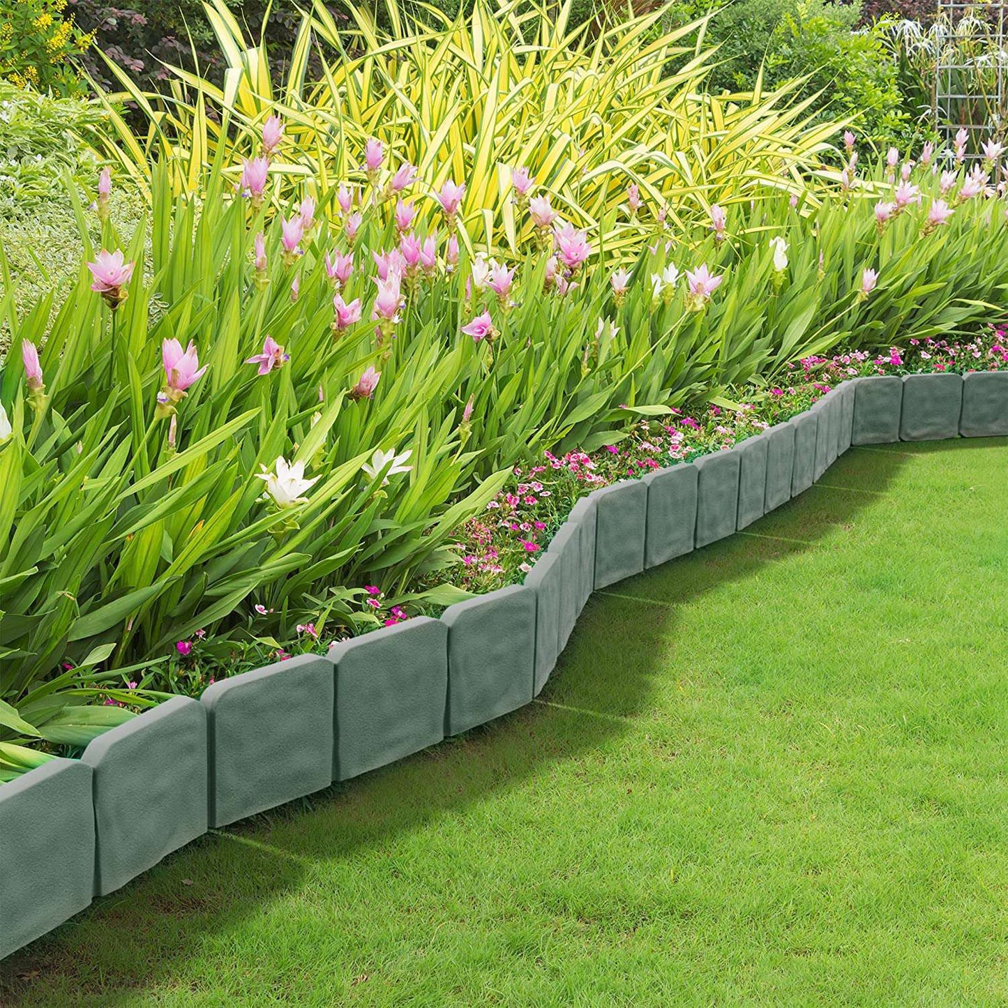 20PCS No-Dig Garden Edging Border – Imitation Stone Effect, Flexible & Weather-Resistant