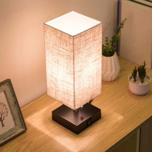 Modern Linen Table Lamp with USB Charging