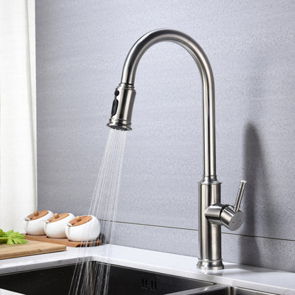 Pulling Nozzle Kitchen Faucet – Brushed Nickel, 360° Swivel, Single Handle