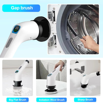 Cordless Electric Spin Scrubber with Long Handle and 7-in-1 Brush Heads