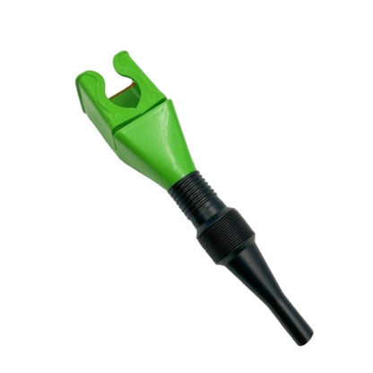 Green and black funnel with measurements on a white background