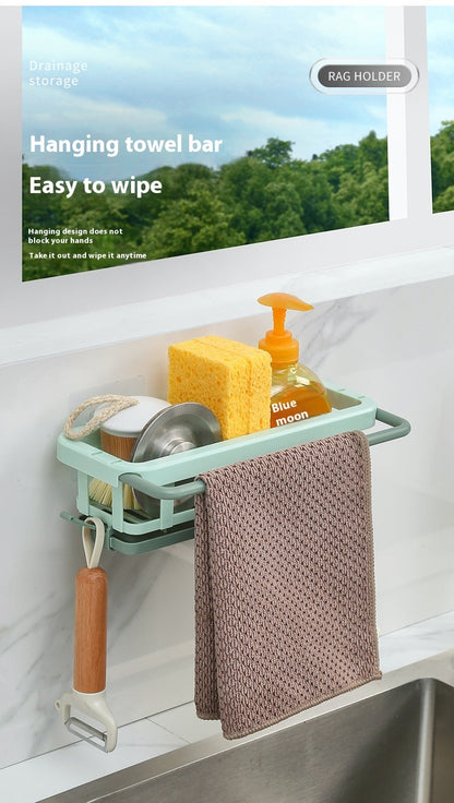 Ondaum Retractable Punch-free Kitchen Storage Wall-mounted Draining Basket & Seasoning Rack
