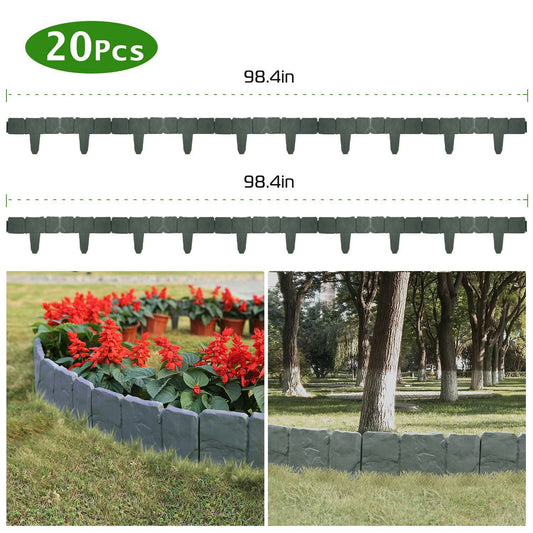 20PCS No-Dig Garden Edging Border – Imitation Stone Effect, Flexible & Weather-Resistant