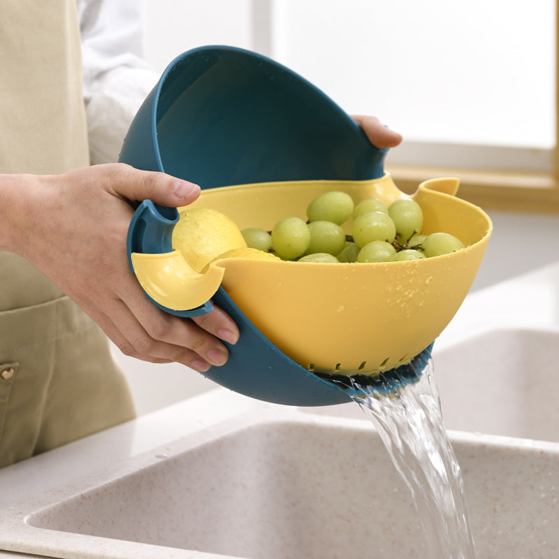 Double-Layer Rotating Fruit and Vegetable Drain Basket