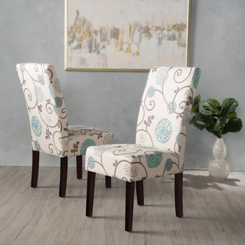 Contemporary White and Blue Dining Chair with Fabric Upholstery
