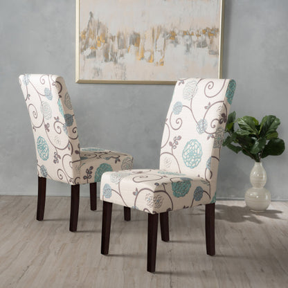 Contemporary White and Blue Dining Chair with Fabric Upholstery