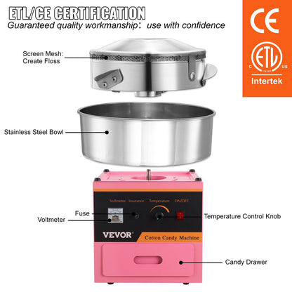 Electric Cotton Candy Machine with Stainless Steel Bowl