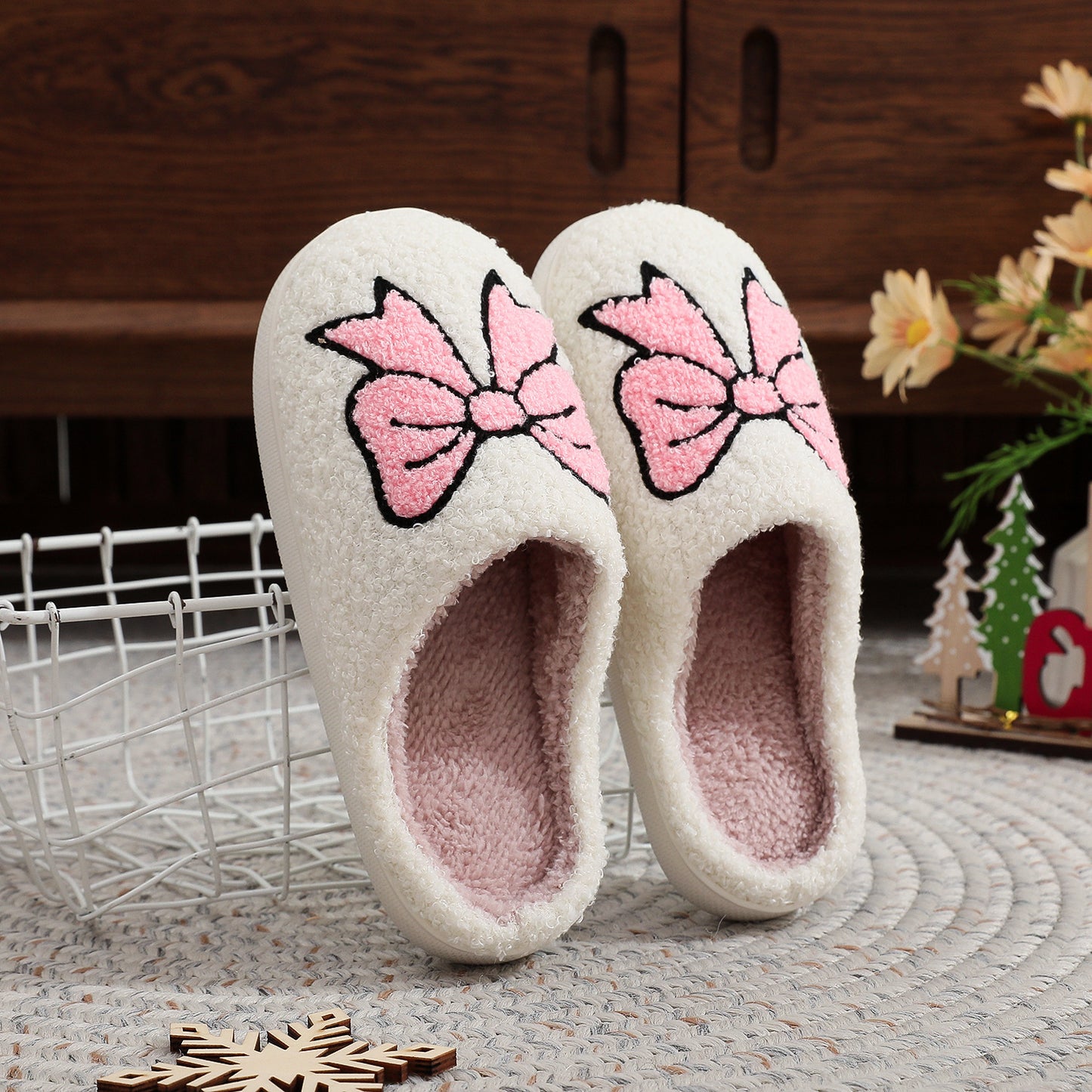 Creative New Cute Bow Cotton Slippers Women