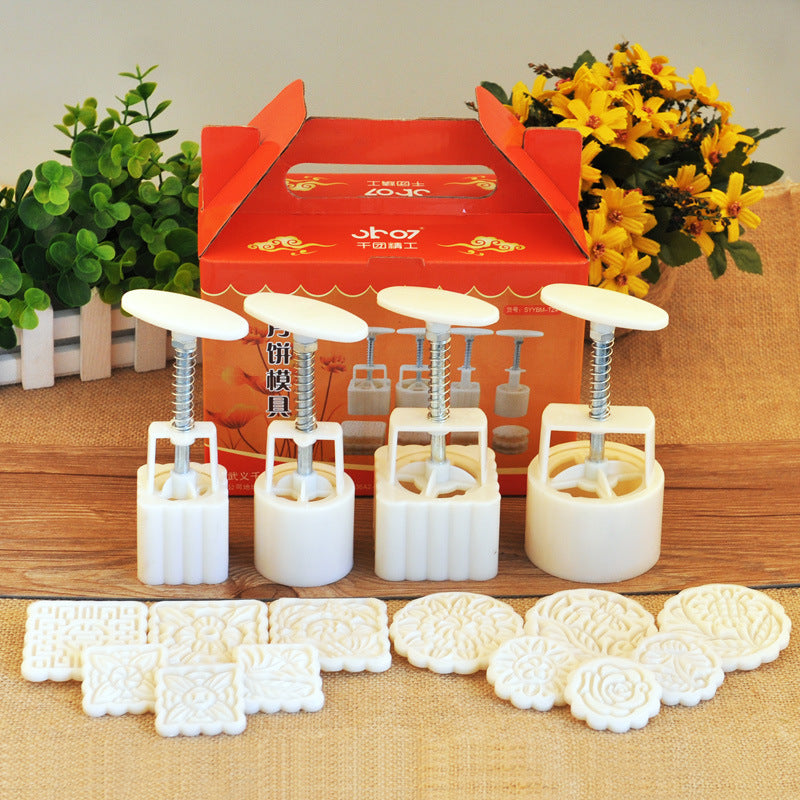 Hand Pressed Round Mooncake Mung Bean Cake Mold Set