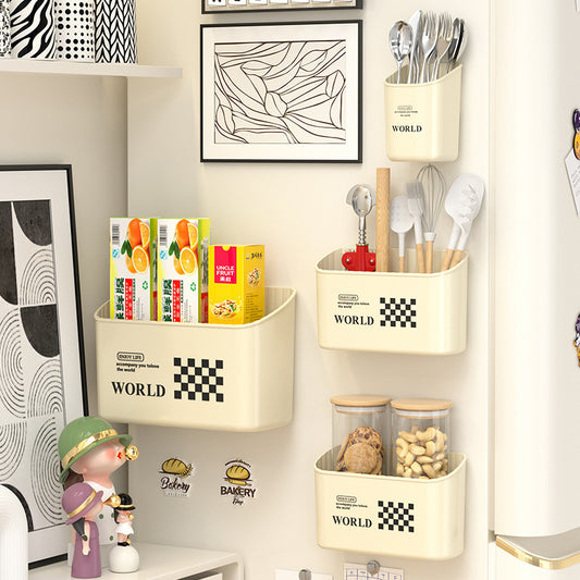 Ondaum Magnetic Refrigerator Side Wall Storage Box in Cream Style