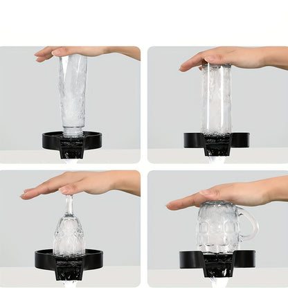 Product demonstration of a cup washer with different cup shapes being washed.