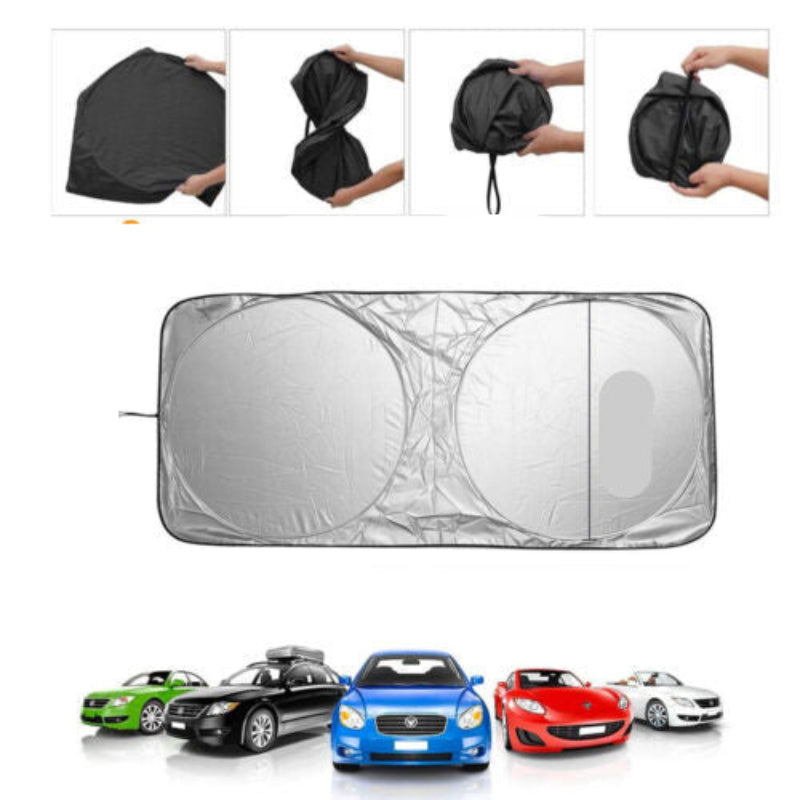 Car sunshade with packaging and car illustrations on a white background