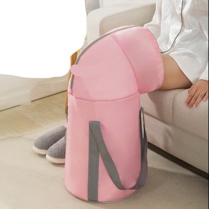 Pink fumigation foot bath with text on a living room background