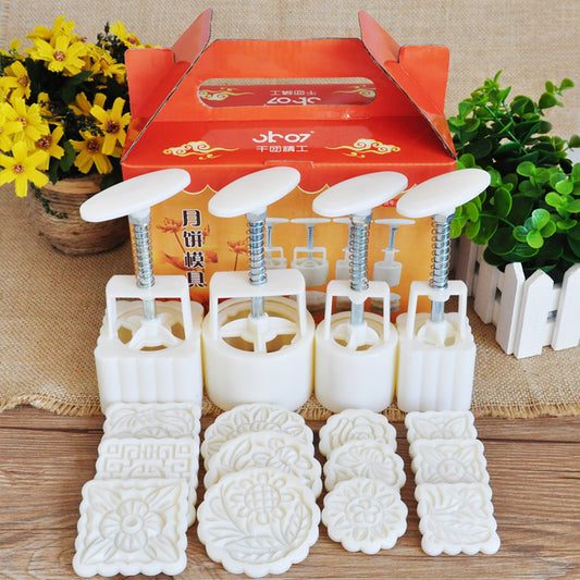 Hand Pressed Round Mooncake Mung Bean Cake Mold Set