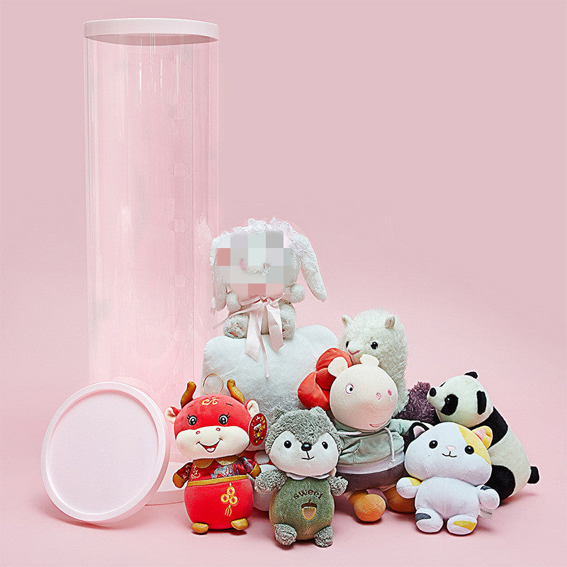 Plush Doll Toy Container Transparent Cylindrical Buckle Storage Bucket