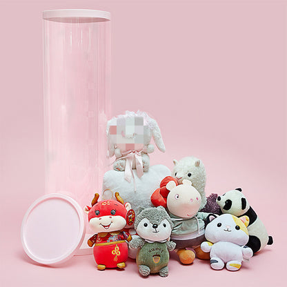 Plush Doll Toy Container Transparent Cylindrical Buckle Storage Bucket