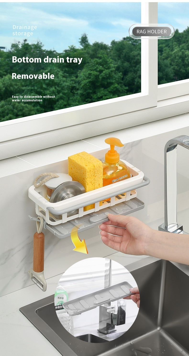 Ondaum Retractable Punch-free Kitchen Storage Wall-mounted Draining Basket & Seasoning Rack