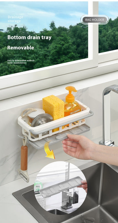 Ondaum Retractable Punch-free Kitchen Storage Wall-mounted Draining Basket & Seasoning Rack