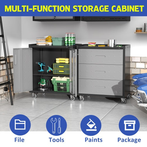 Heavy-Duty Metal Garage Storage Cabinet With Wheels - Sturdy And Durable Tool Storage Cabinet For Garage, Office, And Home Organizer Solutions