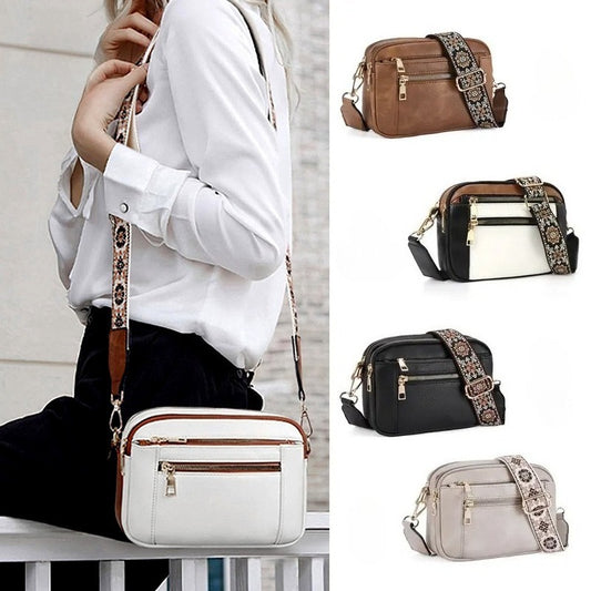 Ladies’ Two-Tone PU Leather Small Square Crossbody Bag