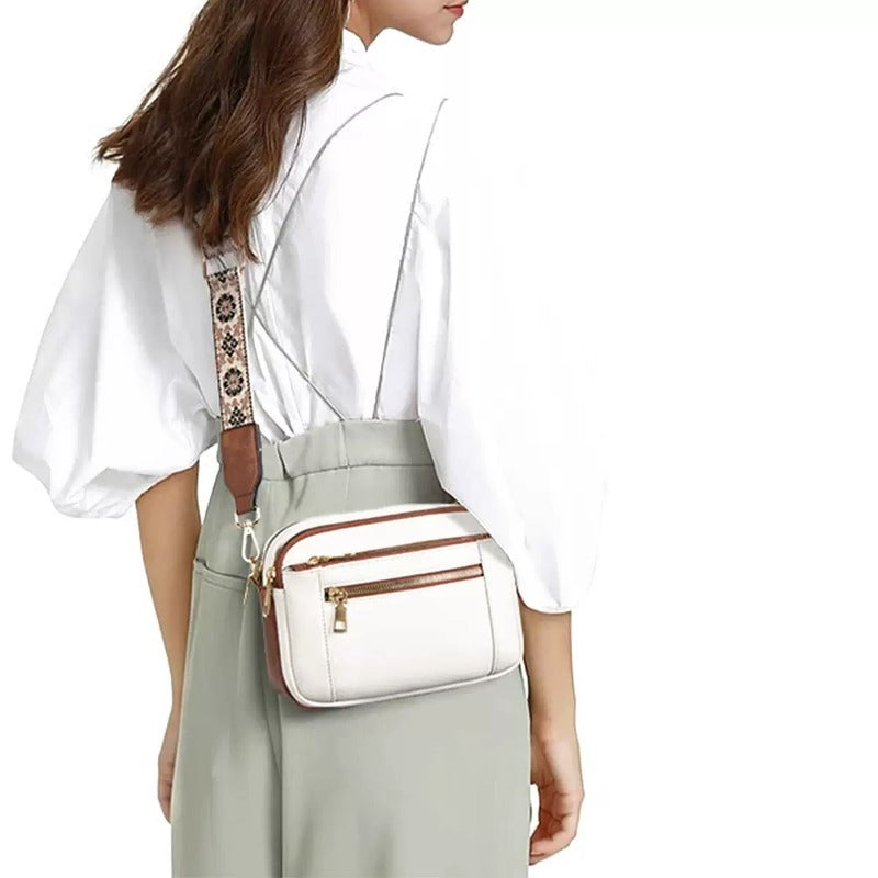 Ladies’ Two-Tone PU Leather Small Square Crossbody Bag